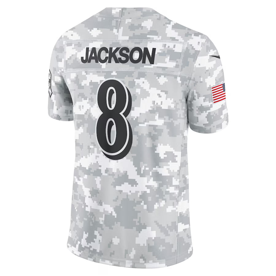 Kieara B.Ravens #8 Lamar Jackson Player Arctic Camo Salute to Service Limited  Stitched Jerseys