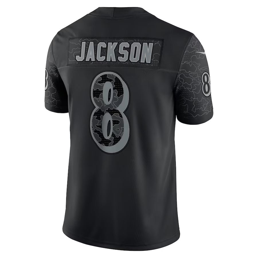 Kieara B.Ravens #8 Lamar Jackson Player Black REFLECTIVE Limited Stitched Jerseys