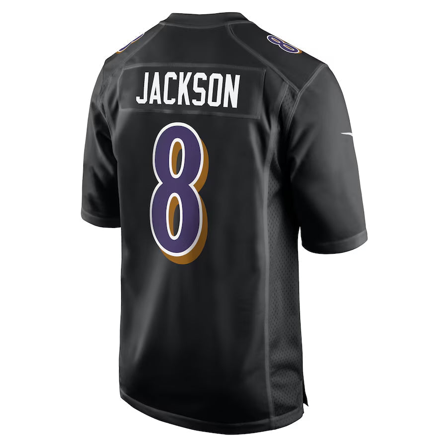 Kieara B.Ravens #8 Lamar Jackson Player Carbon Black Fashion  Stitched Jerseys