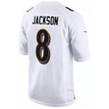 Kieara B.Ravens #8 Lamar Jackson Player White Fashion Replica  Stitched Jerseys