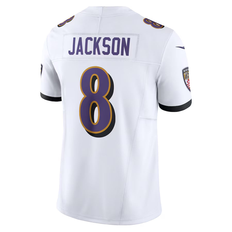 Kieara B.Ravens #8 Lamar Jackson Player White Vapor F.U.S.E. Limited Stitched Jerseys
