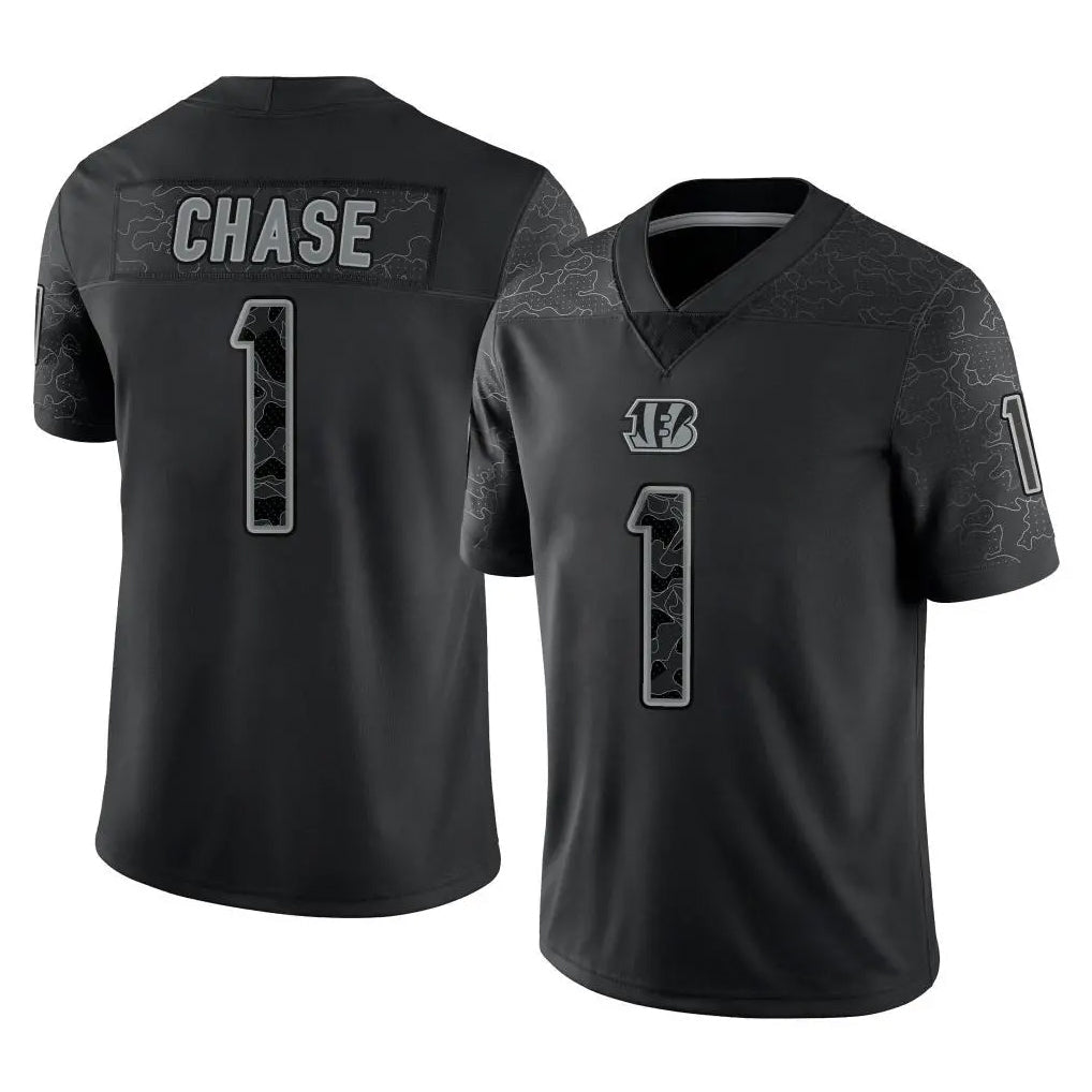 Kieara C.Bengals #1 Ja'Marr Chase Player Black Reflective Limited Game Stitched Jerseys