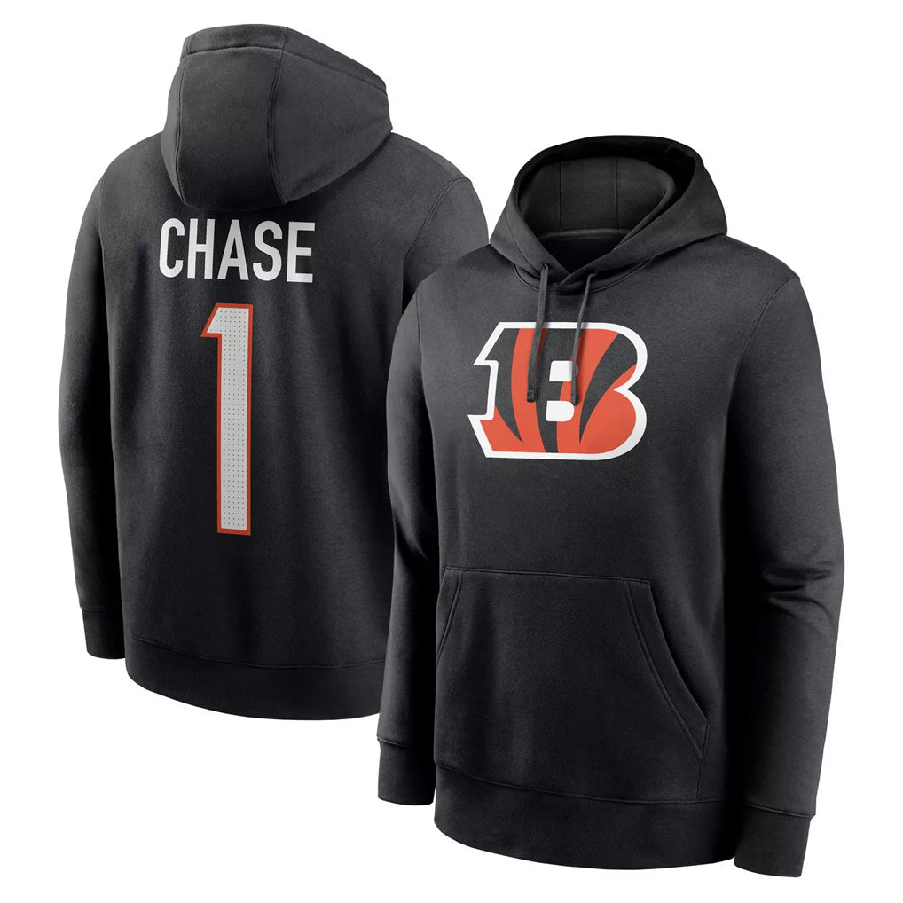 Kieara C.Bengals #1 Ja'Marr Chase Player Black Salute to Service Pullover Hoodies Game Stitched Jerseys