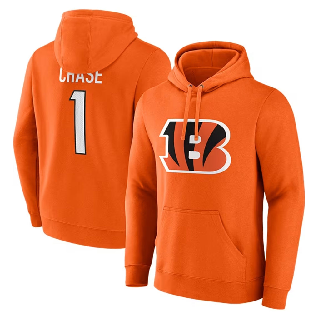Kieara C.Bengals #1 Ja'Marr Chase Player Orange Salute to Service Pullover Hoodie Limited Stitched Jerseys
