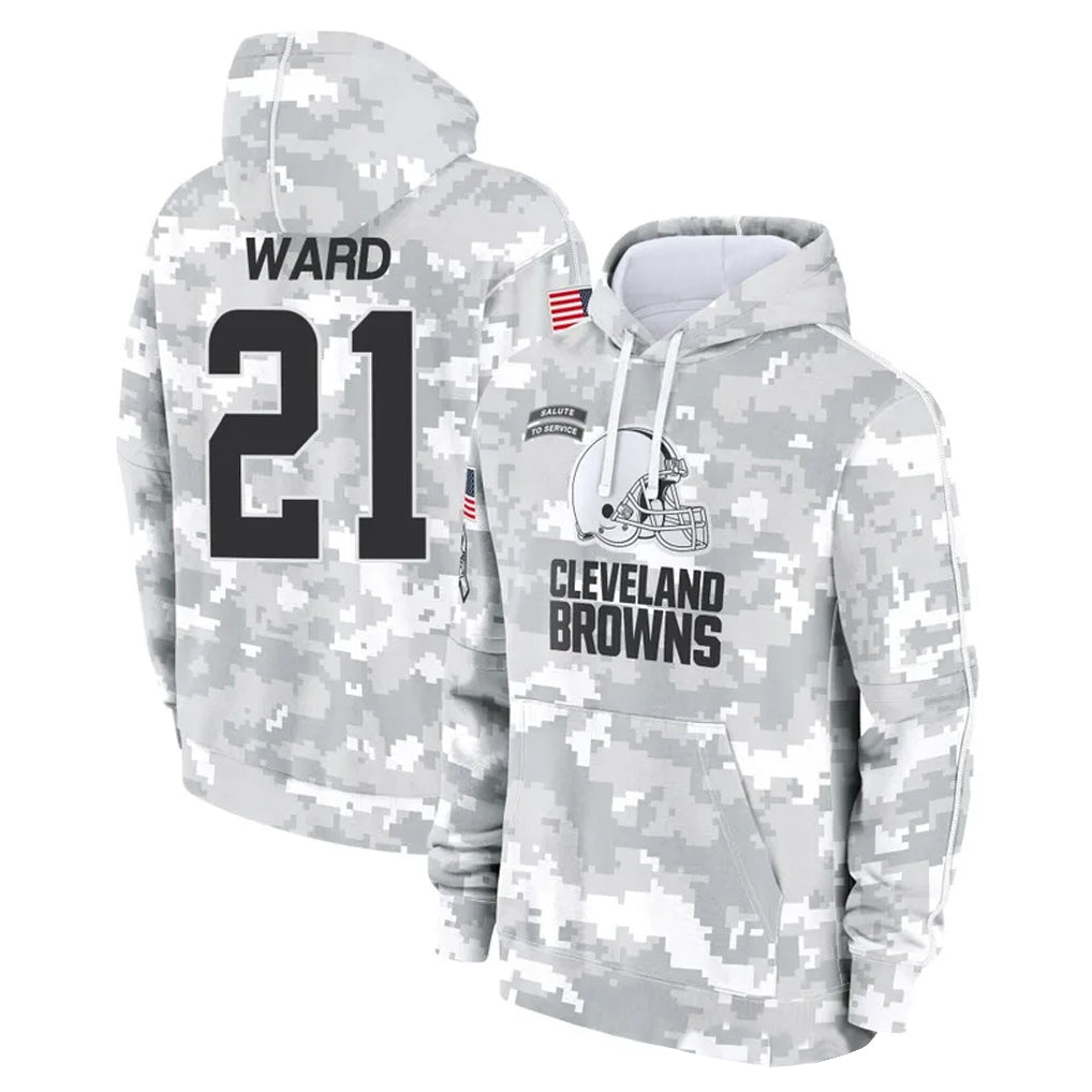 Kieara C.Browns #21 Denzel Ward Player Arctic Camo Salute to Service Hoodies Limited Game Stitched Jerseys
