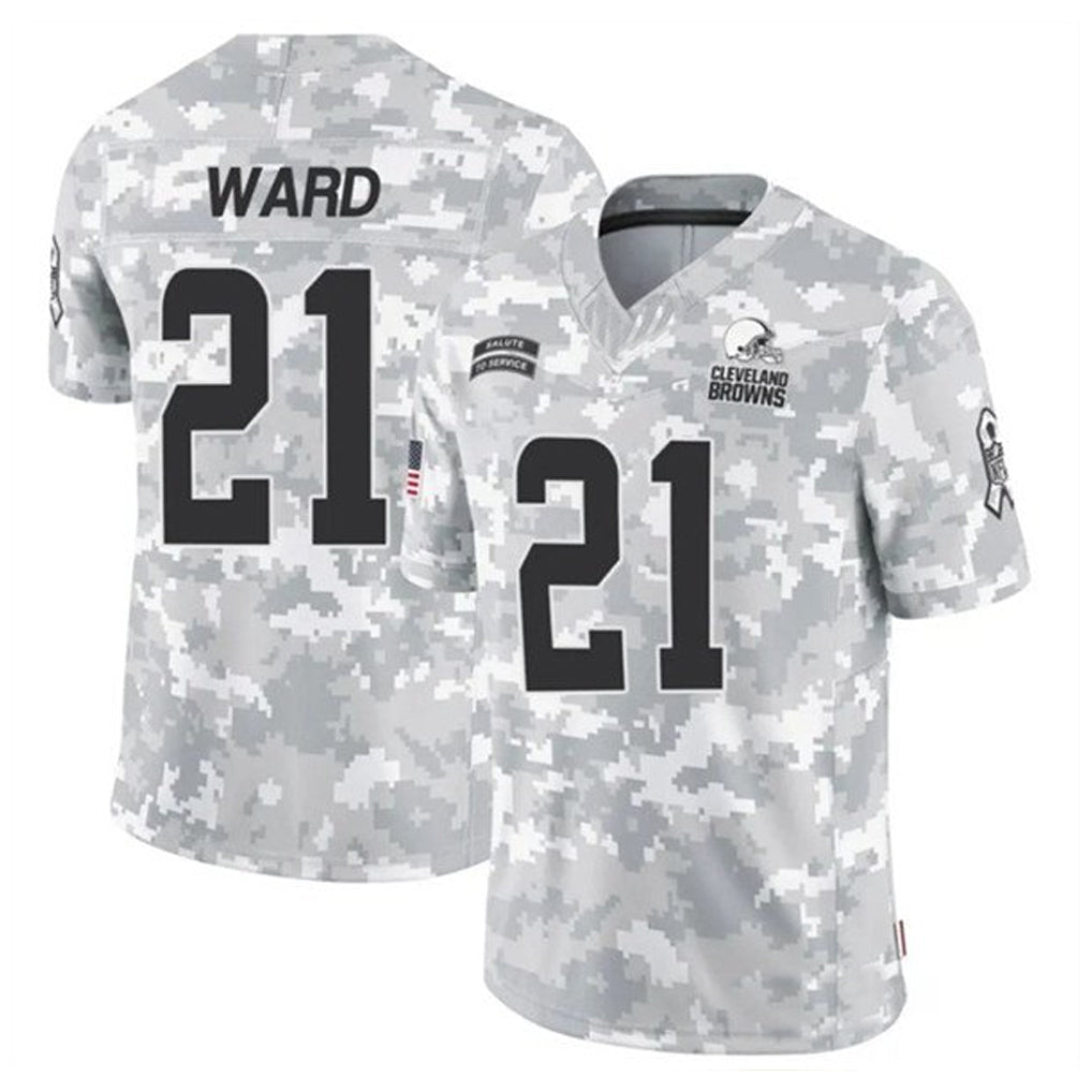 Kieara C.Browns #21 Denzel Ward Player Arctic Camo Salute to Service Limited Football Jerseys