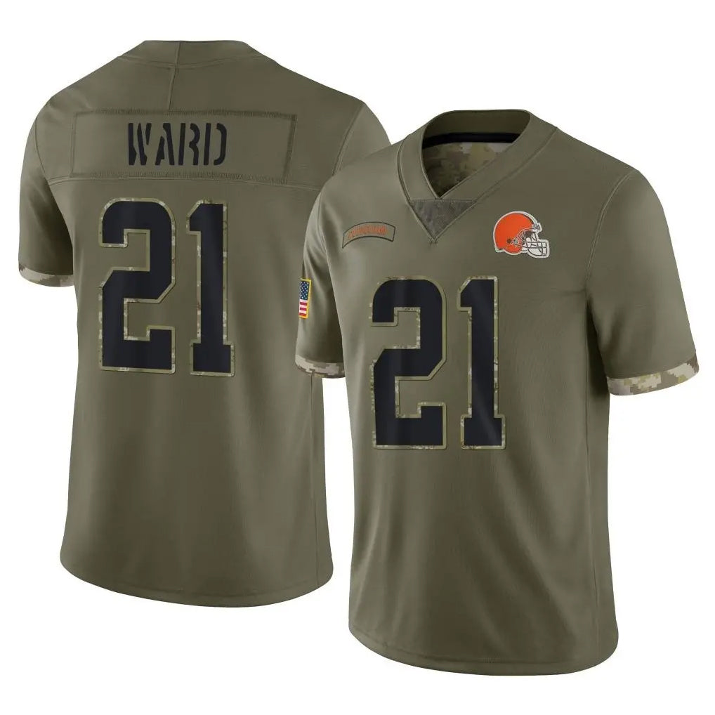 Kieara C.Browns #21 Denzel Ward Player Olive Salute to Service Limited Game Stitched Jerseys