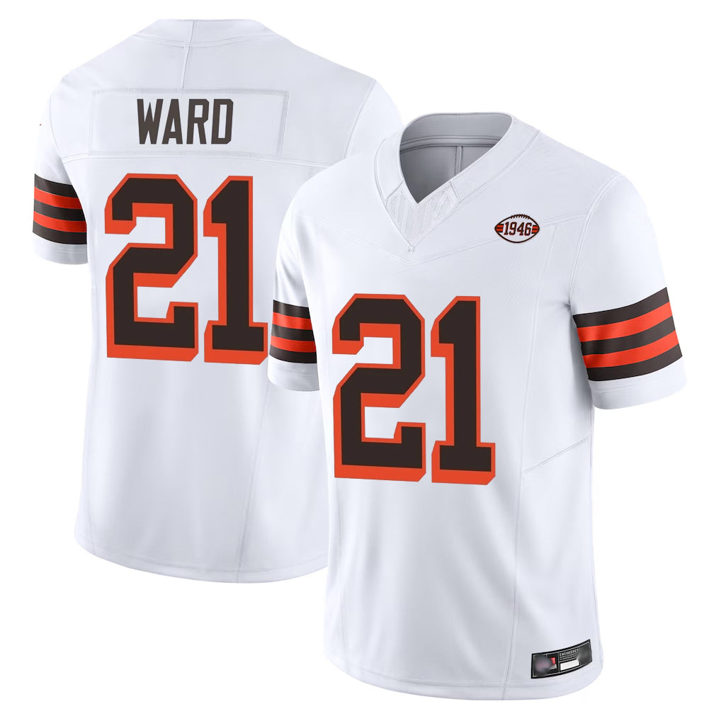 Kieara C.Browns #21 Denzel Ward Player White Limited Vapor F.U.S.E. Alternate Game Stitched Jerseys