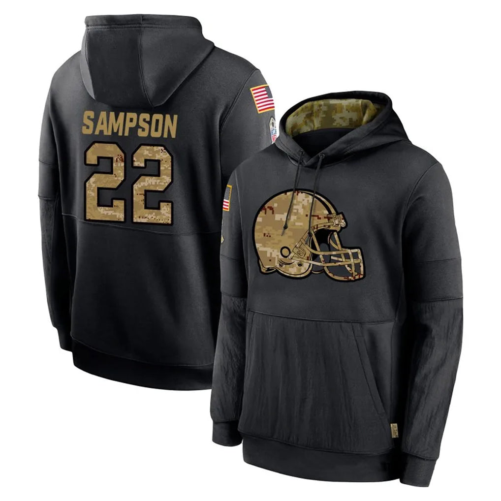 Kieara C.Browns #22 Dylan Sampson Player Black Salute to Service Pullover Hoodies Limited Stitched Jerseys