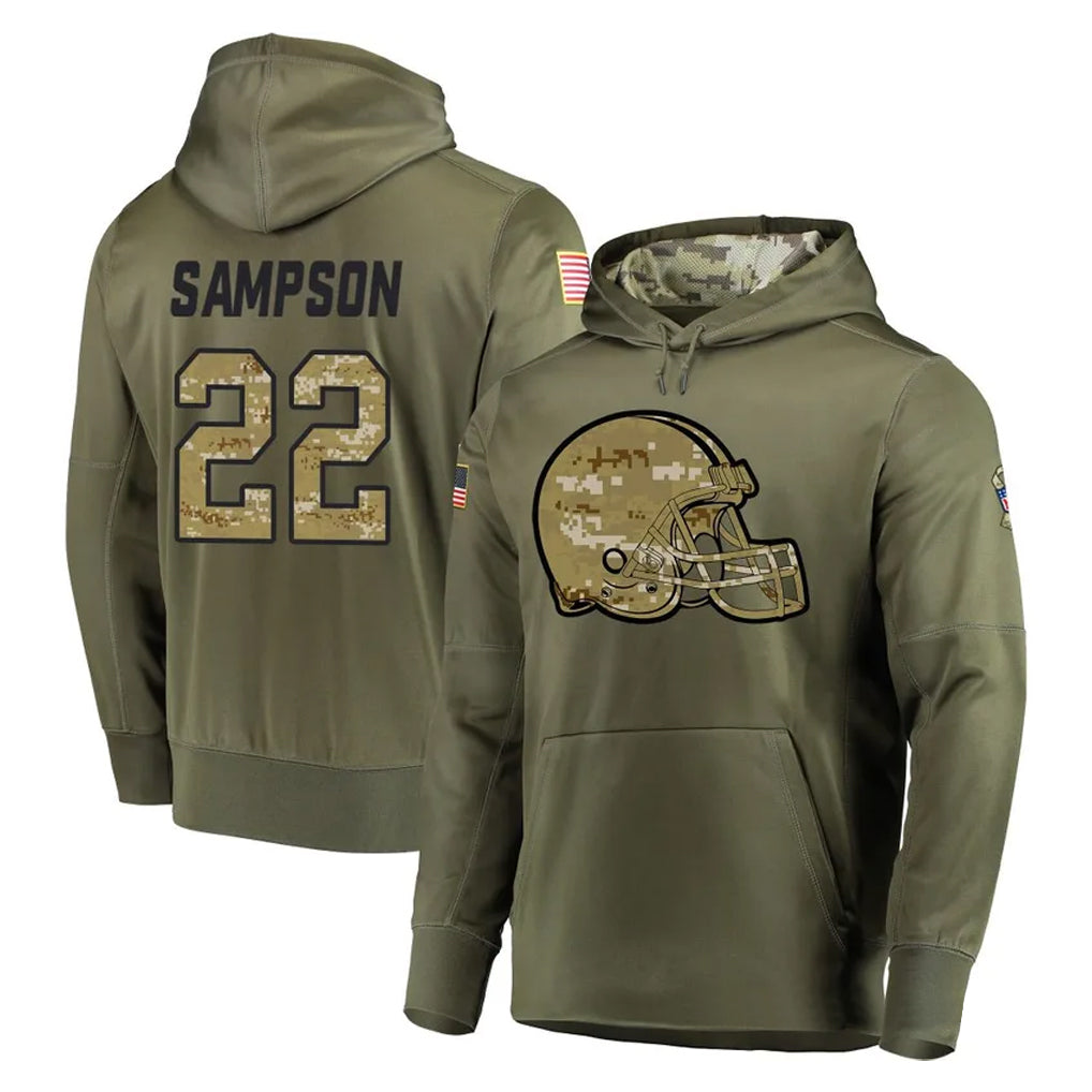 Kieara C.Browns #22 Dylan Sampson Player Olive Salute to Service Pullover Hoodies Home Game Stitched Jerseys