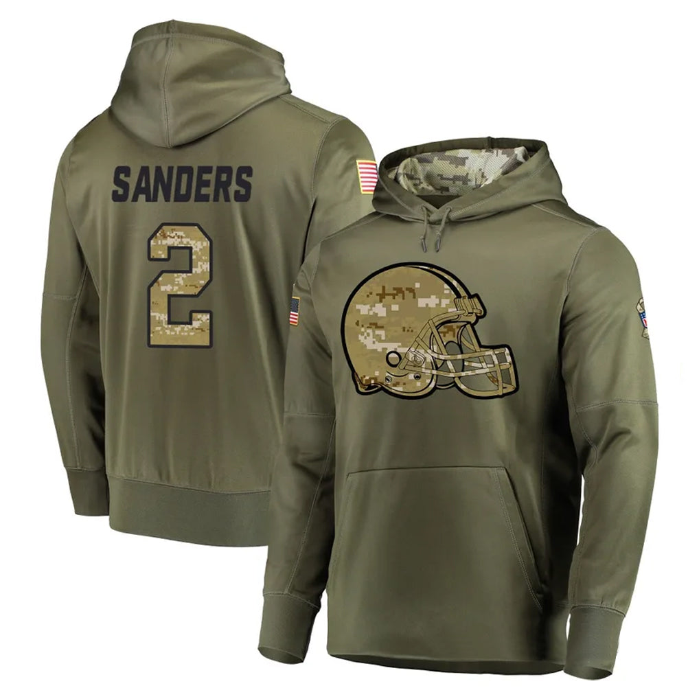 Kieara C.Browns #2 Shedeur Sanders Player Olive Salute to Service Pullover Hoodies Home Game Stitched Jerseys
