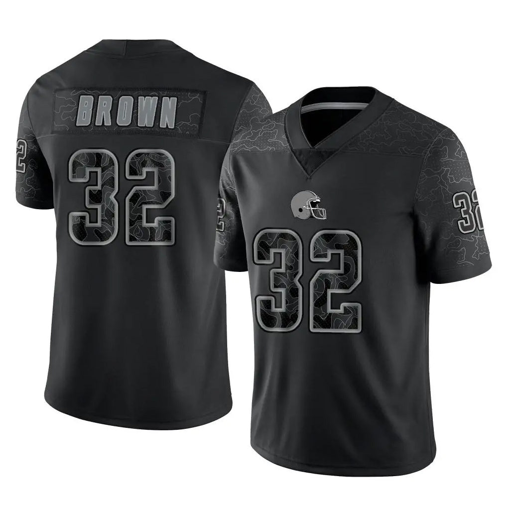 Kieara C.Browns #32 Jim Brown Player Black Reflective Home Game Stitched Jerseys