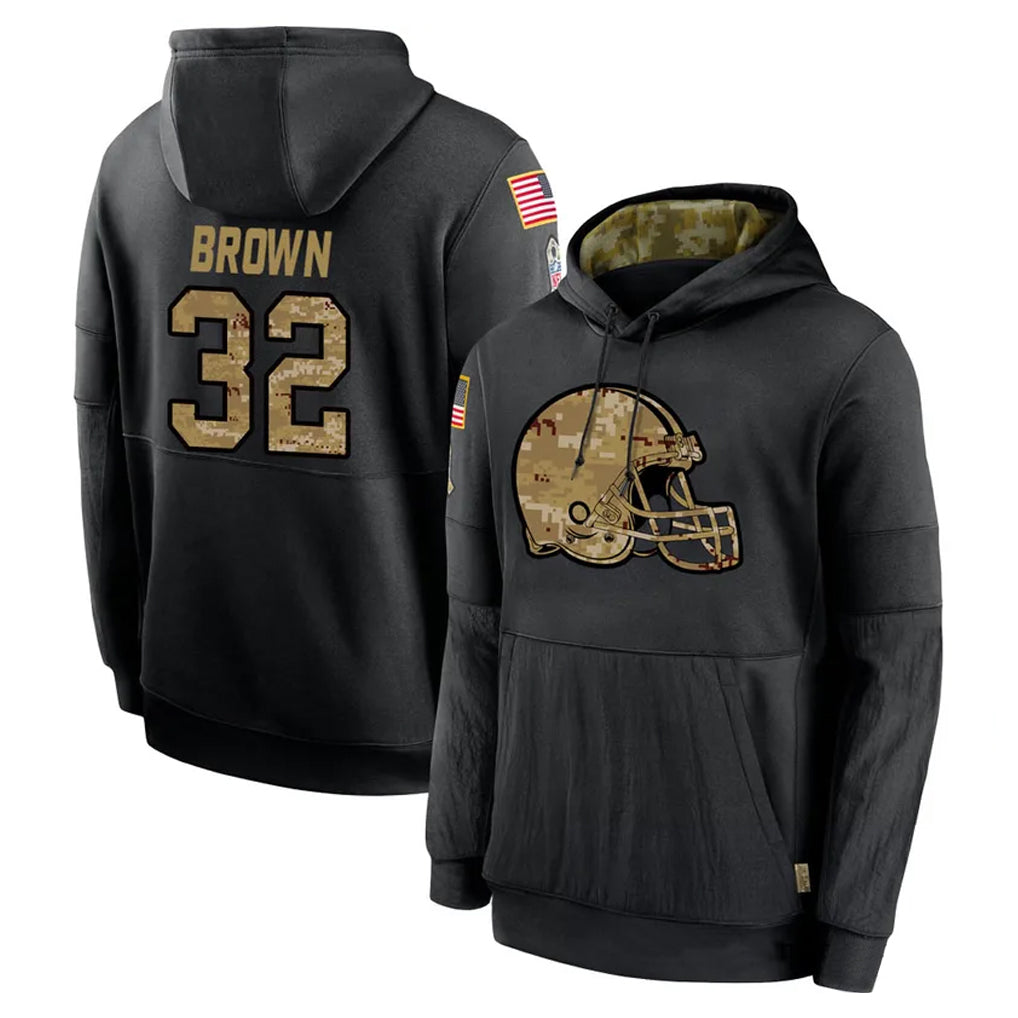 Kieara C.Browns #32 Jim Brown Player Black Salute to Service Pullover Hoodies Limited Stitched Jerseys