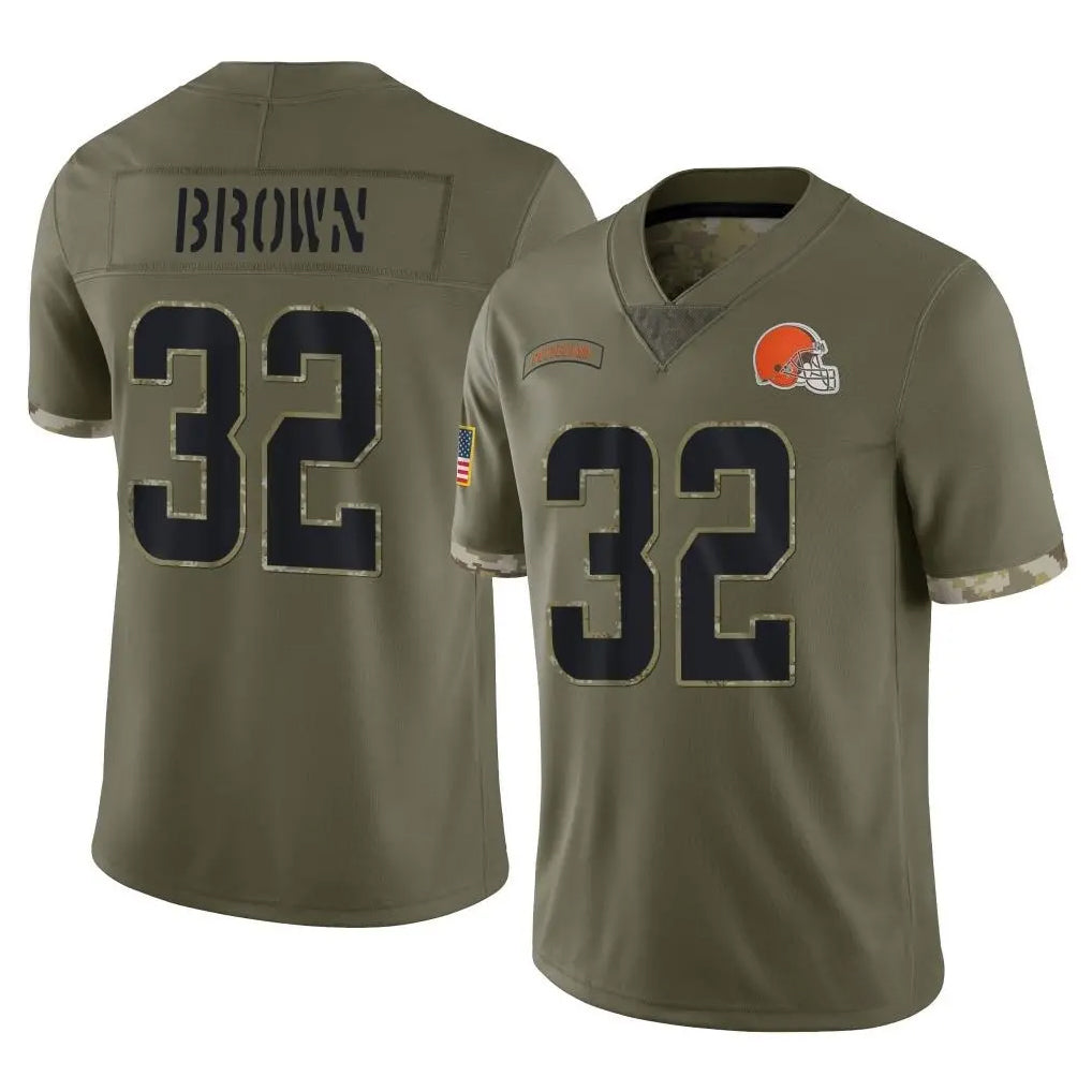 Kieara C.Browns #32 Jim Brown Player Olive Salute to Service Limited Game Stitched Jerseys