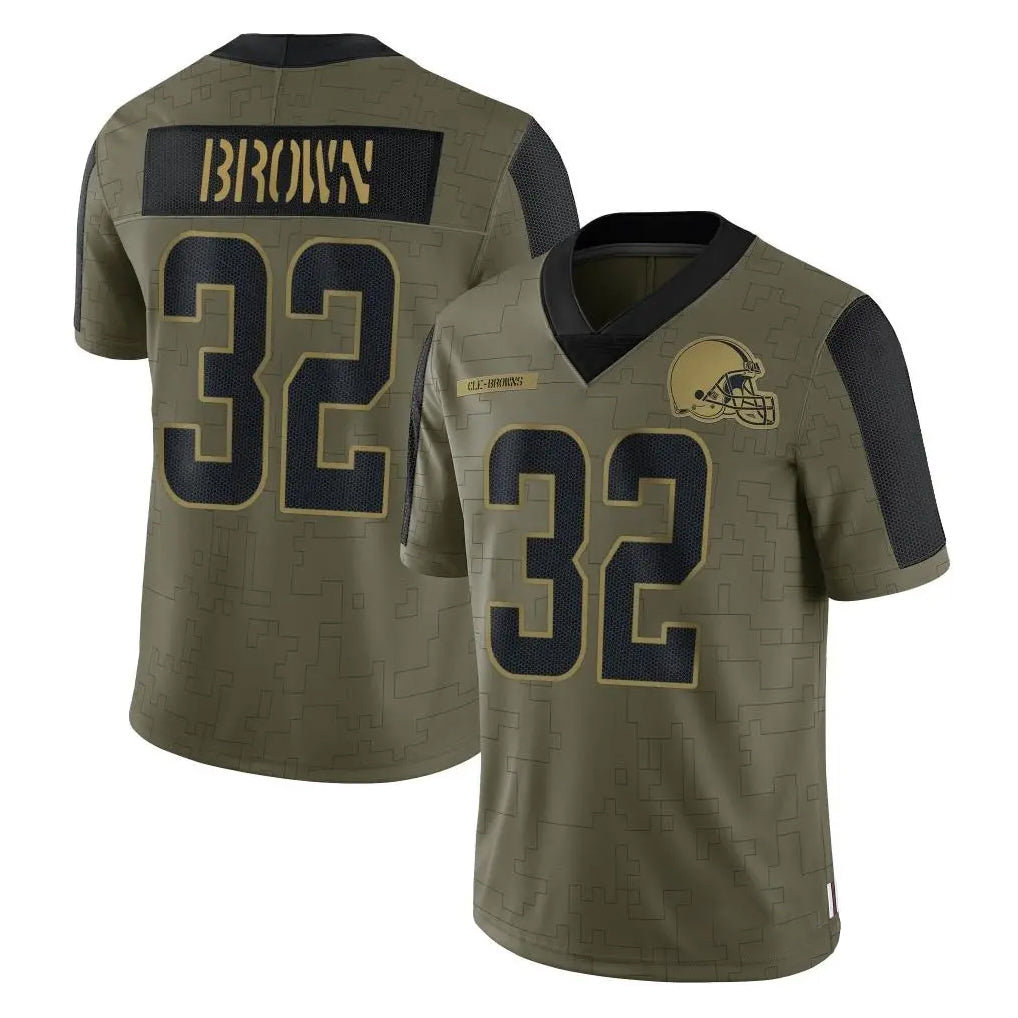 Kieara C.Browns #32 Jim Brown Player Olive Salute to Service Limited Home Game Stitched Jerseys