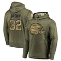 Kieara C.Browns #32 Jim Brown Player Olive Salute to Service Pullover Hoodies Home Game Stitched Jerseys
