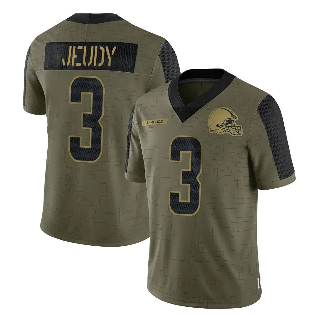 Kieara C.Browns #3 Jerry Jeudy Player Olive Salute to Service Limited Home Game Stitched Jerseys