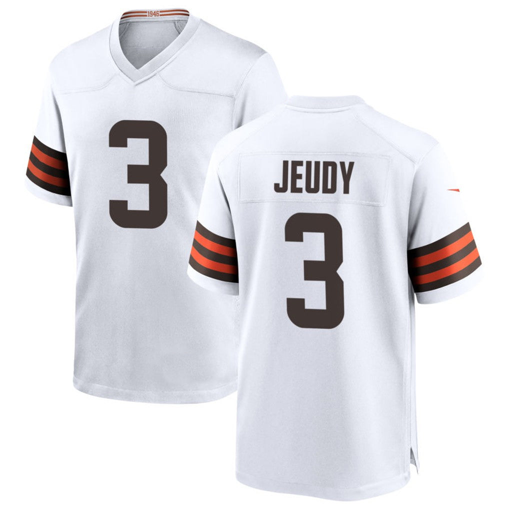 KiearaC.Browns #3 Jerry Jeudy Player White Home Game Stitched Jerseys