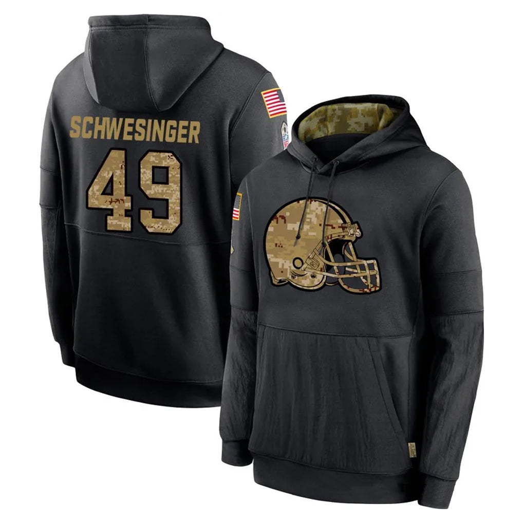 Kieara C.Browns #49 Carson Schwesinger Player Black Salute to Service Pullover Hoodies Limited Stitched Jerseys