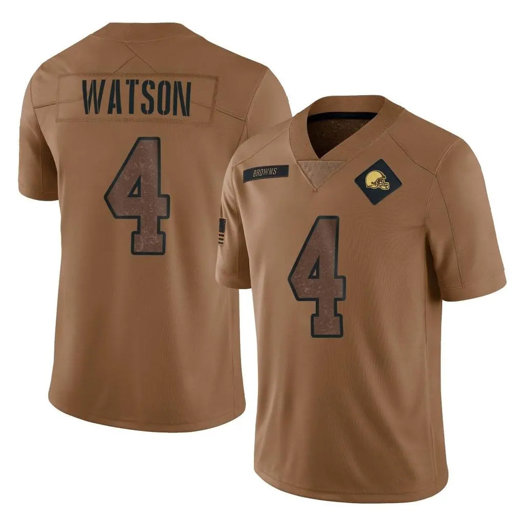 Kieara C.Browns #4 Deshaun Watson Player Brown Salute to Service Limited Home Game Stitched Jerseys