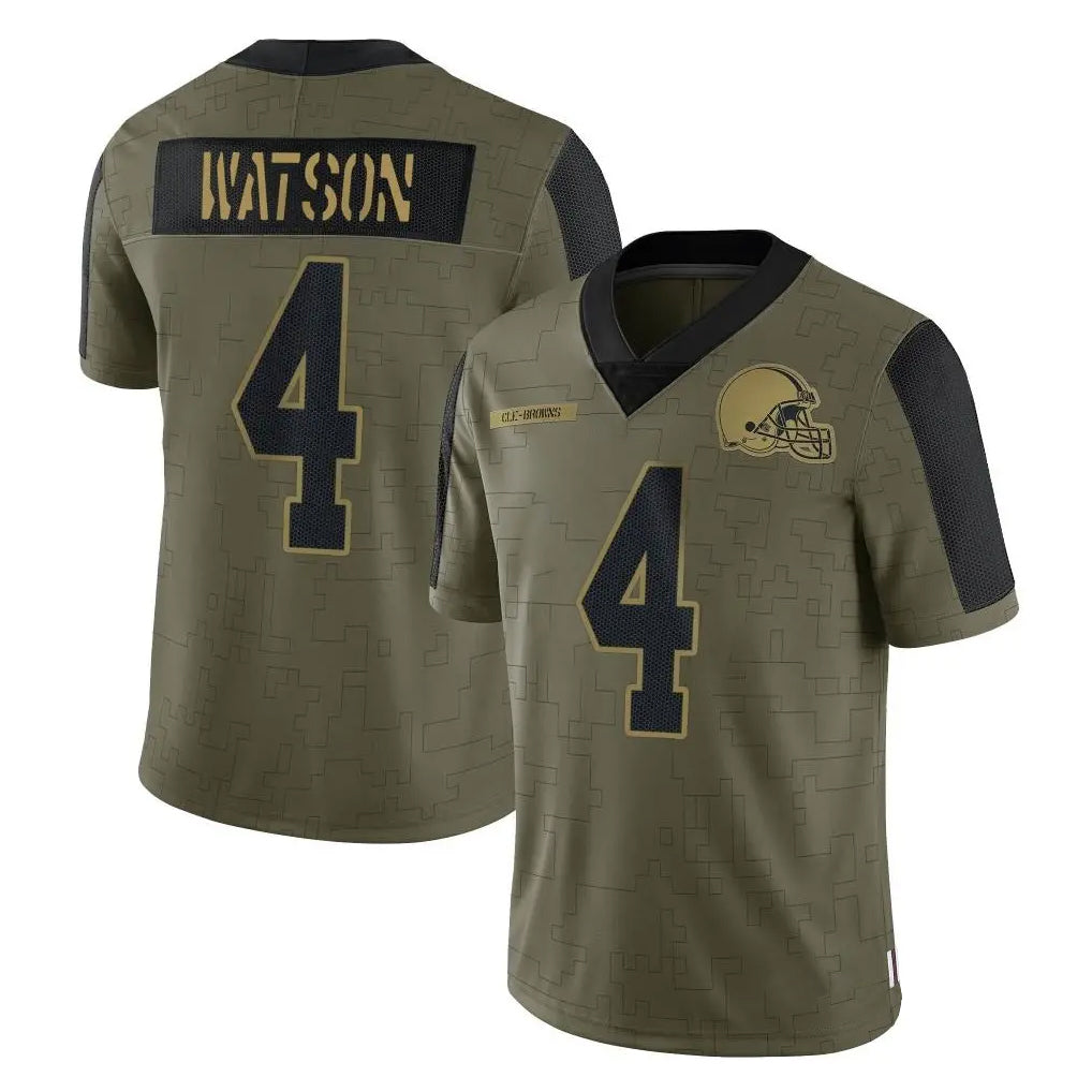 Kieara C.Browns #4 Deshaun Watson Player Olive Salute to Service Limited Home Game Stitched Jerseys