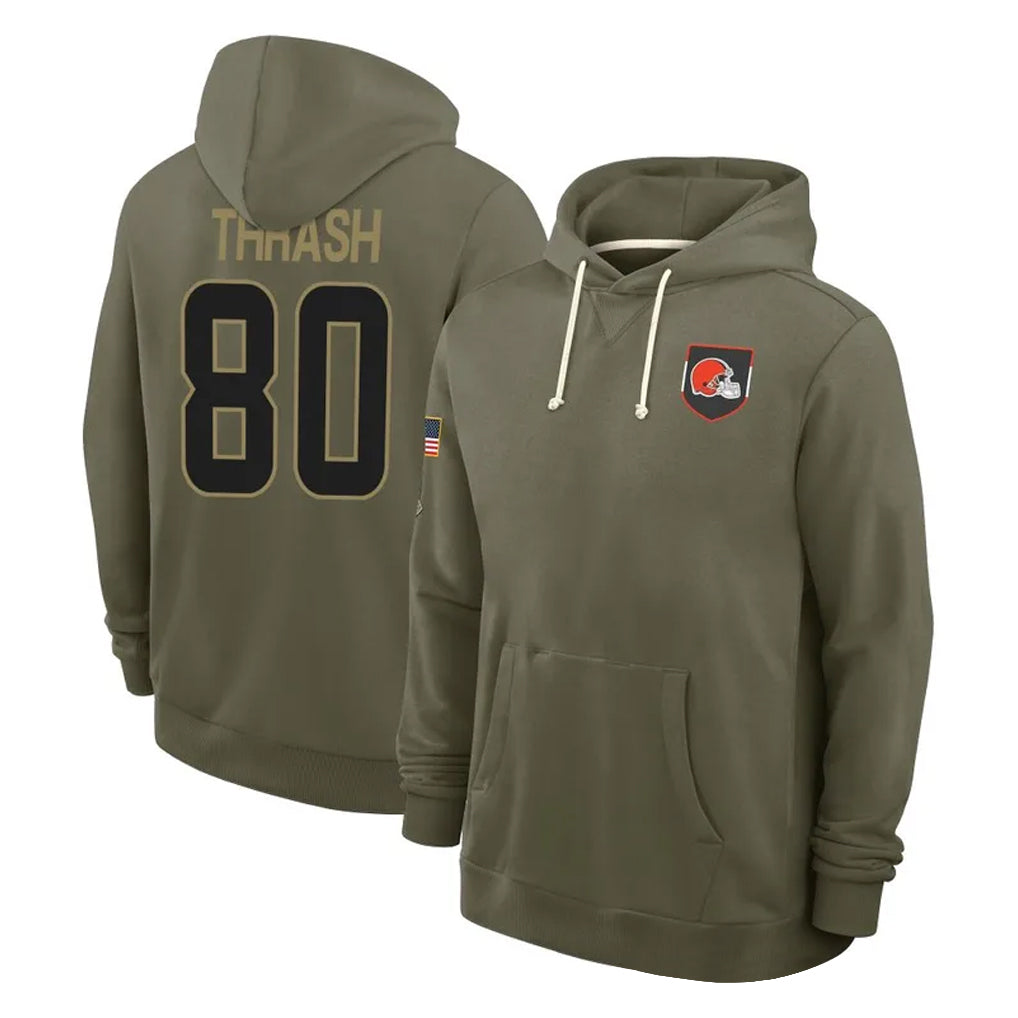 Kieara C.Browns #80 Jamari Thrash Player Olive Salute to Service Pullover Hoodies Limited Stitched Jerseys