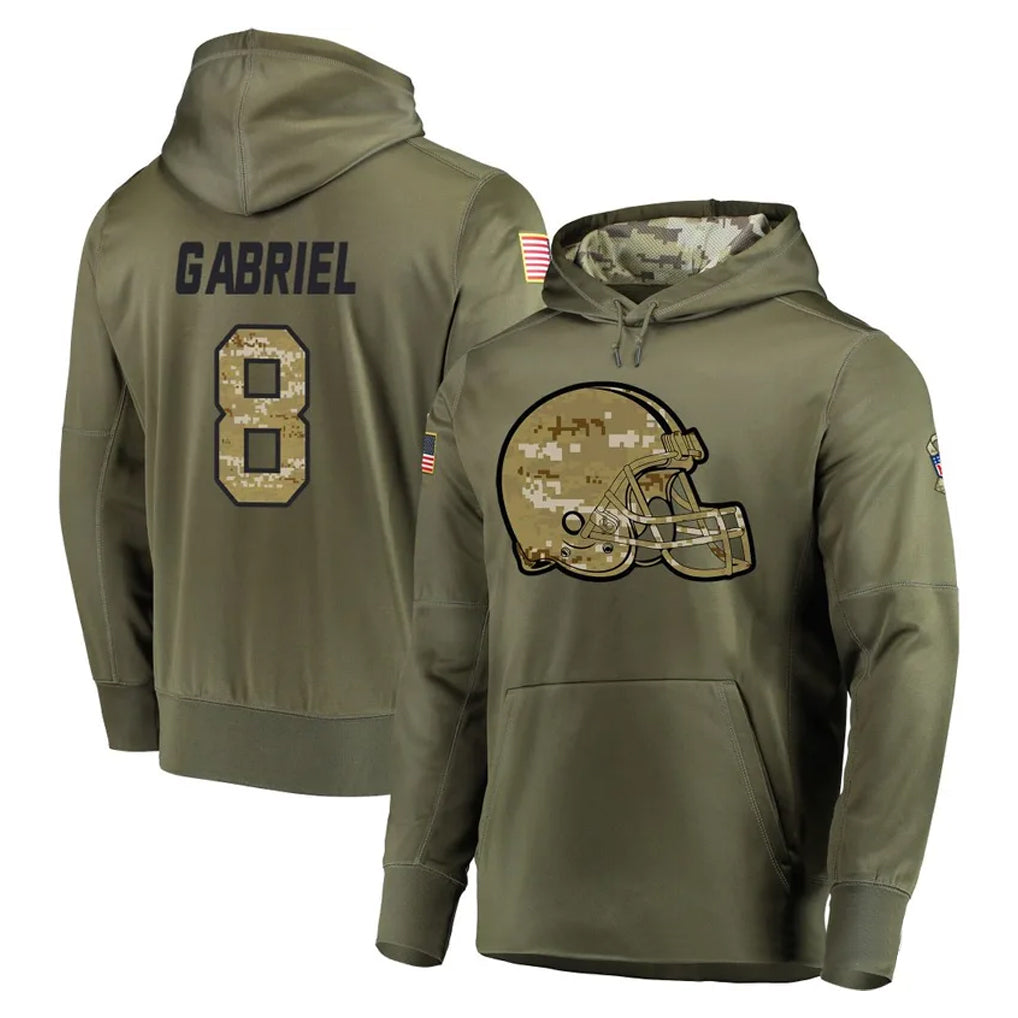 Kieara C.Browns #8 Dillon Gabriel Player Olive Salute to Service Pullover Hoodies Home Game Stitched Jerseys
