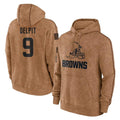 Kieara C.Browns #9 Grant Delpit Player Brown Salute to Service Hoodies Limited Game Stitched Jerseys
