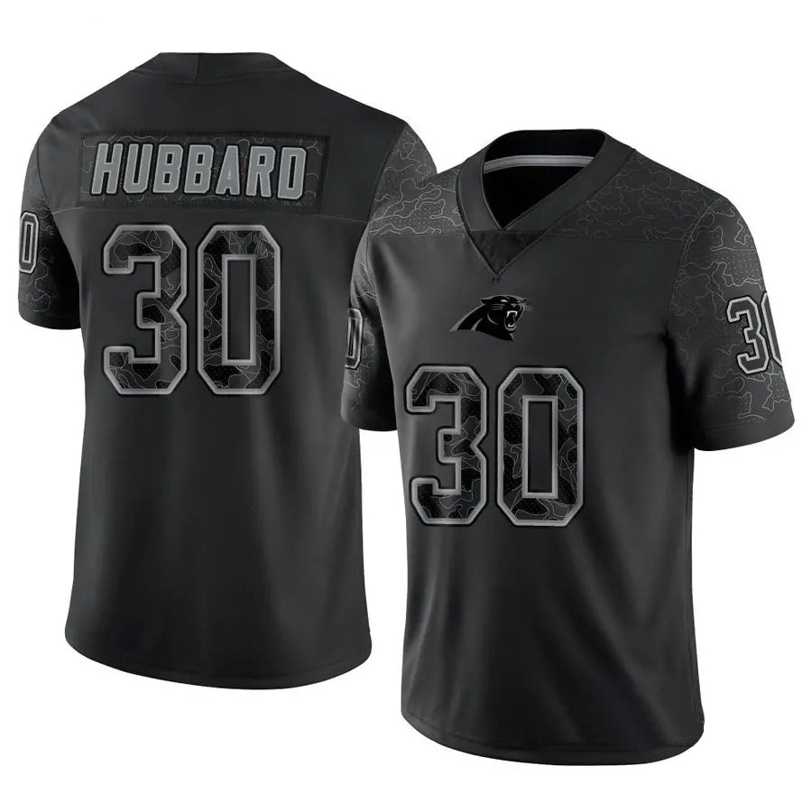 Kieara C.Panthers #30 Chuba Hubbard Player Black Limited Reflective Stitched Jerseys