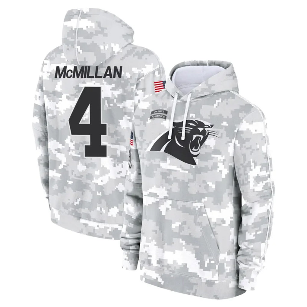 Kieara C.Panthers #4 Tetairoa McMillan Player Arctic Camo Salute to Service Limited Hoodies Stitched Jerseys