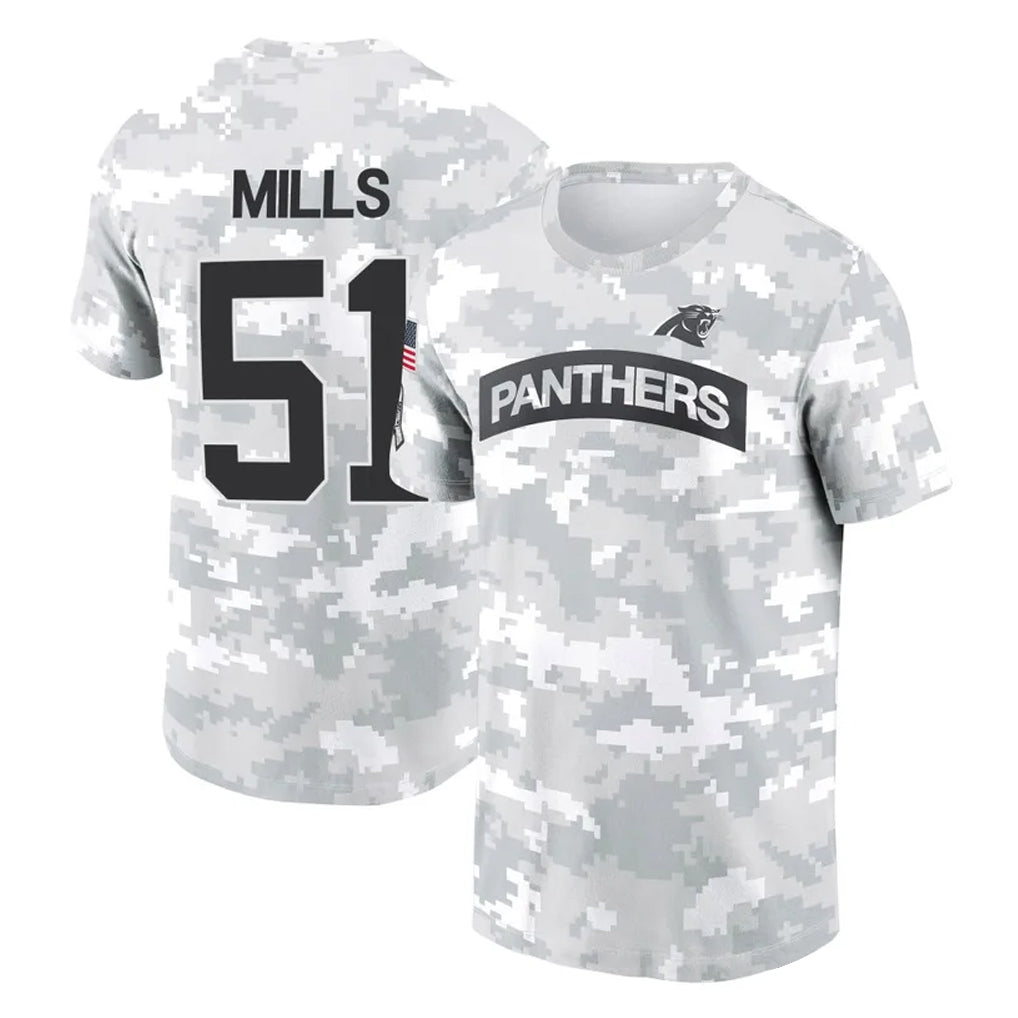 Kieara C.Panthers #51 Sam Mills Player Arctic Camo Salute to Service T-Shirt Hoodies Stitched Jerseys