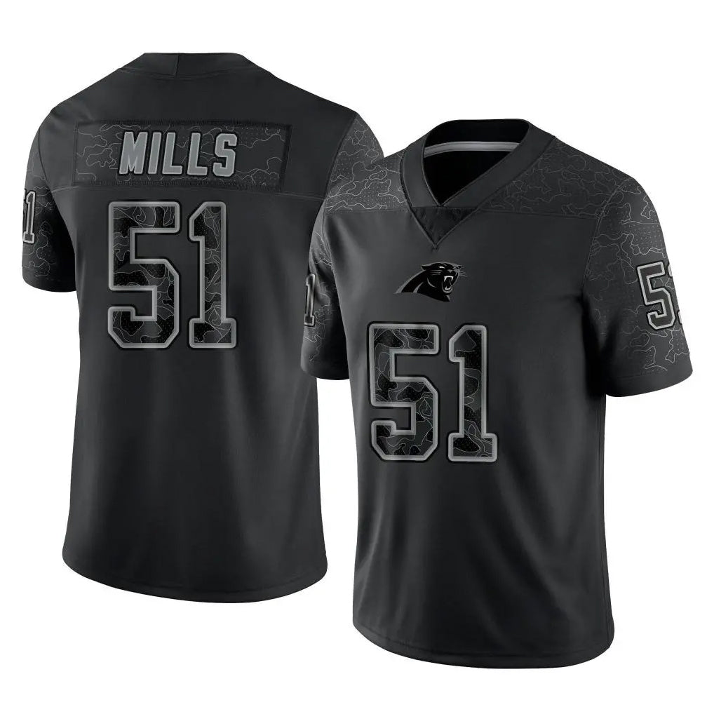 Kieara C.Panthers #51 Sam Mills Player Black Limited Reflective Game Stitched Jerseys