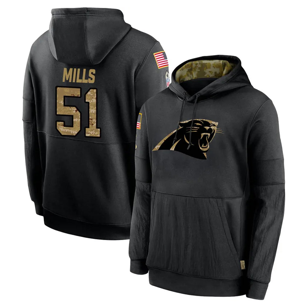 Kieara C.Panthers #51 Sam Mills Player Black Salute to Service Pullover Hoodies Limited Game Stitched Jerseys