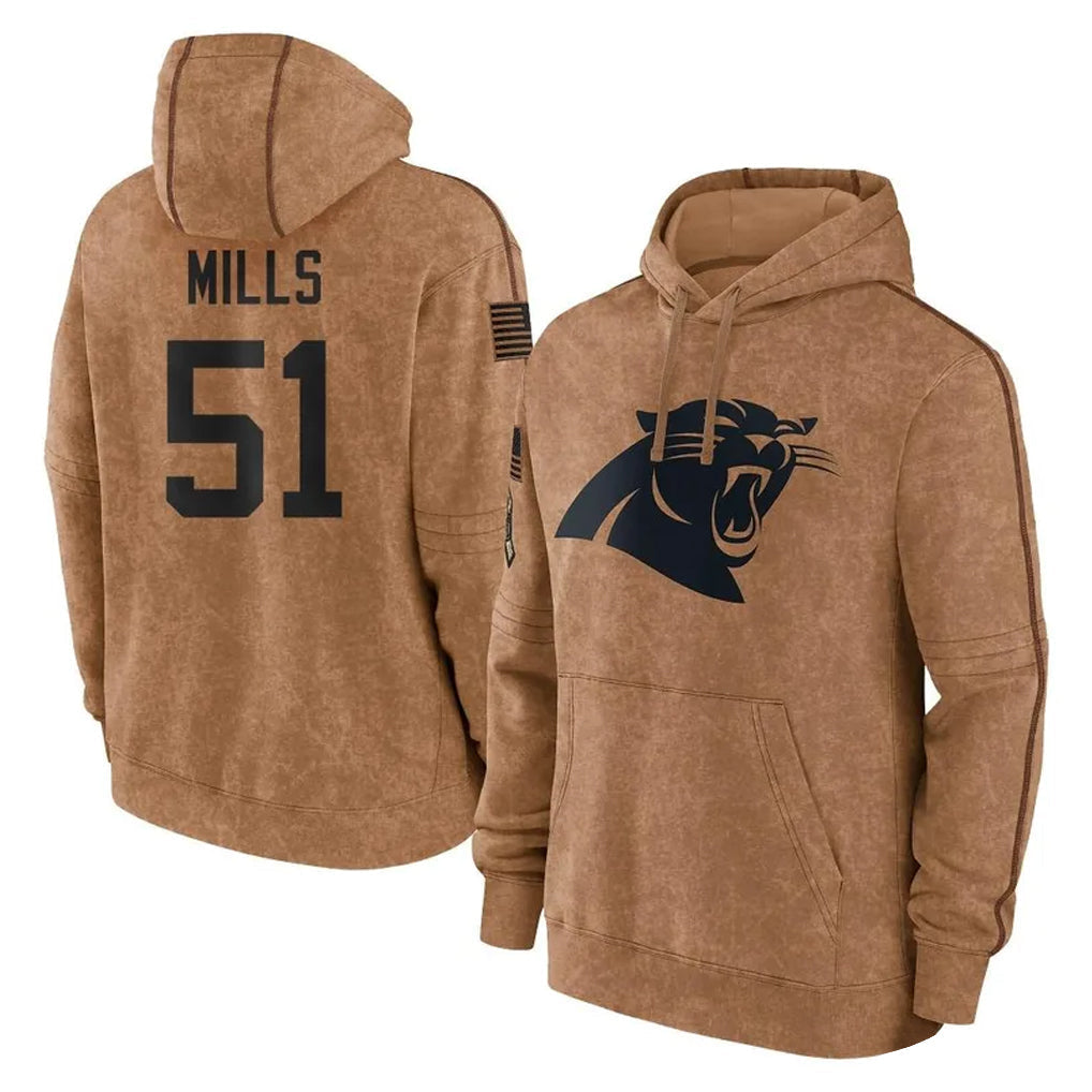 Kieara C.Panthers #51 Sam Mills Player Brown Salute to Service Hoodies Limited Stitched Jerseys