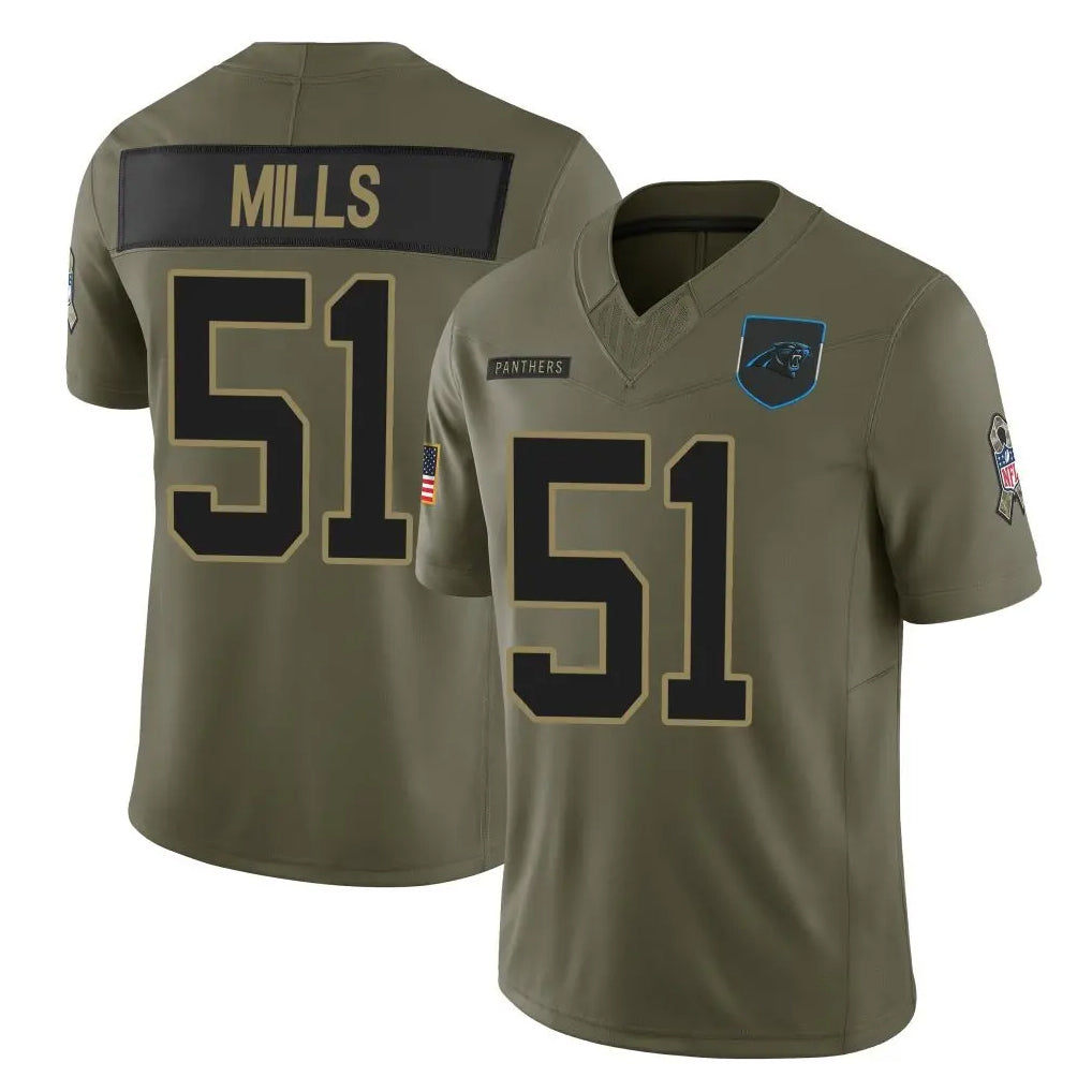 Kieara C.Panthers #51 Sam Mills Player Olive Salute to Service Limited Home Game Stitched Jerseys