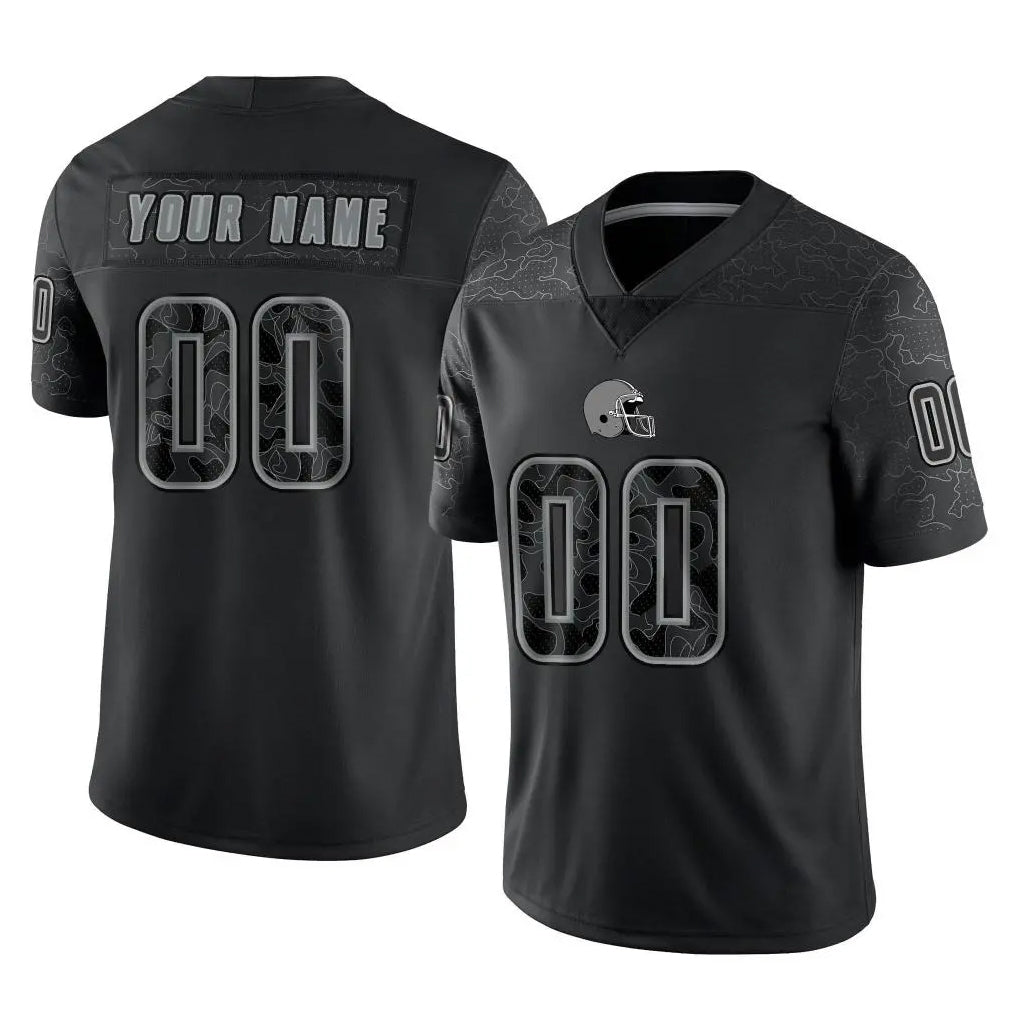 Kieara Custom C.Browns Black Reflective Home Game Any Name & Numbers Stitched Jerseys