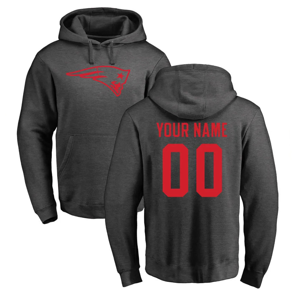 Kieara Custom NE.Patriots Gray Pullover Hoodies Home Game Any Name & Numbers Stitched Jerseys