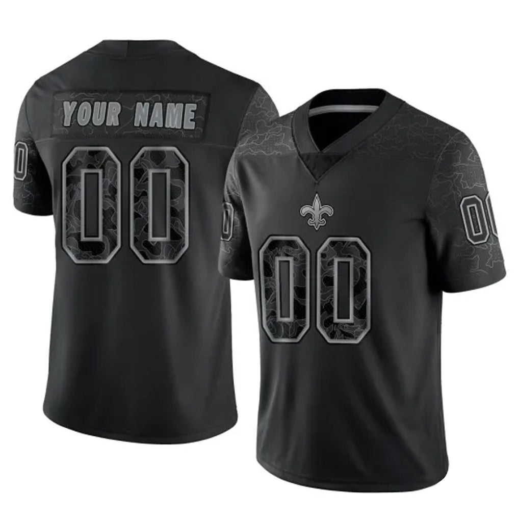 Kieara Custom NO.Saints Black Limited Reflective Home Game Any Name & Numbers Stitched Jerseys