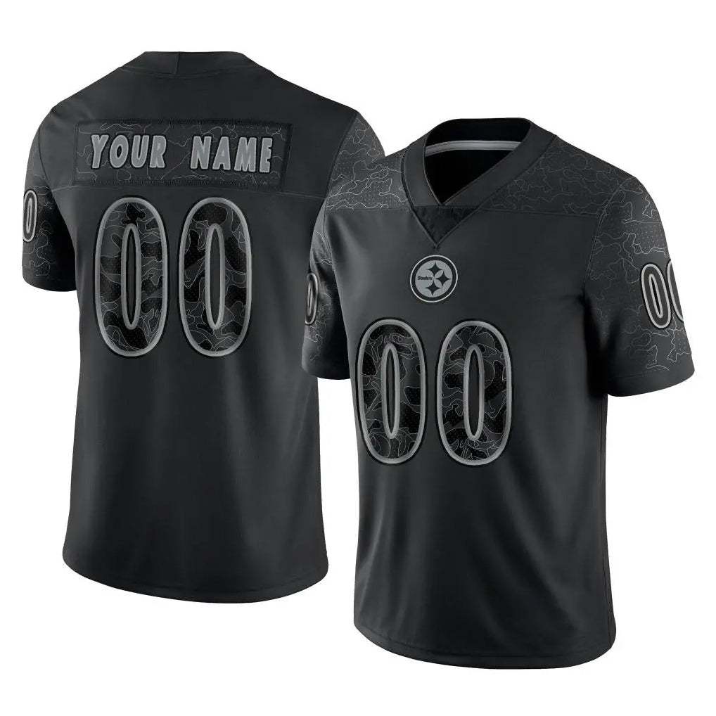 Kieara Custom P.Steelers Black Reflective Limited Home Game Any Name & Numbers Stitched Jerseys