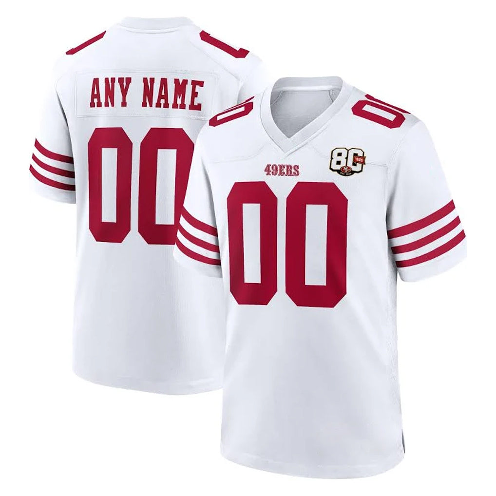 Kieara Custom SF.49ers White 80th Game Home Any Name & Numbers Stitched Jerseys