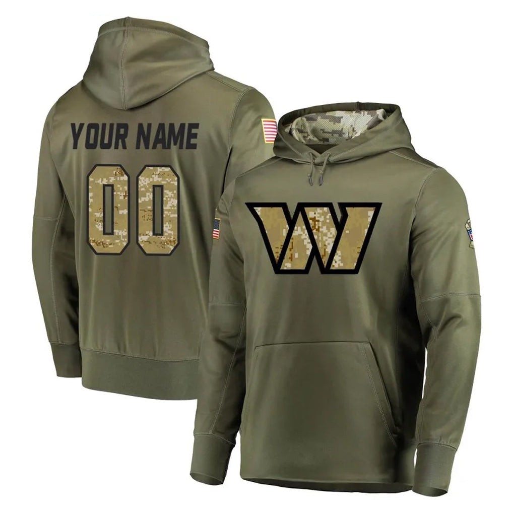 Kieara Custom W.Commanders Olive Salute to Service Pullover Hoodie Limited Home Game Any Name & Numbers Stitched Jerseys