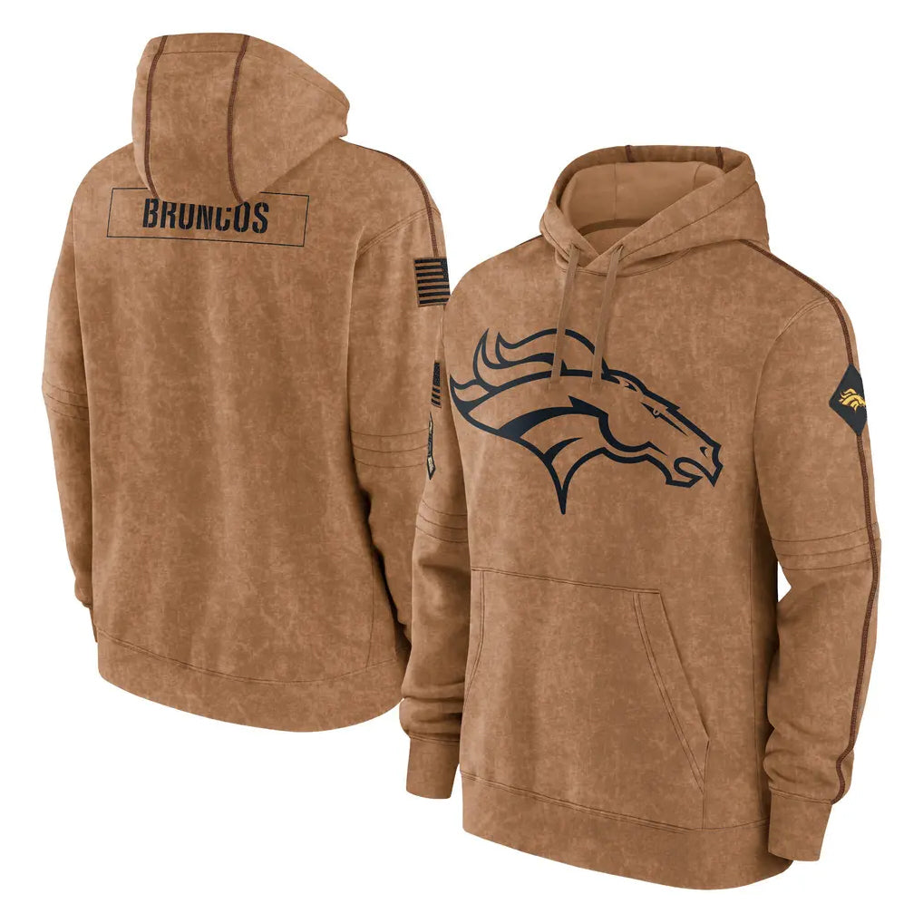 Kieara D.Broncos Brown Salute to Service Hoodies Limited Game Blank Player Stitched Jerseys