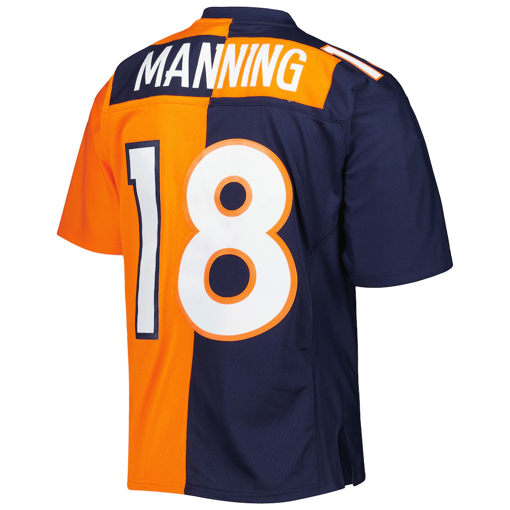 Kieara D.Broncos #18 Peyton Manning Mitchell & Ness NavyOrange 2015 Split Legacy Replica  Stitched Puhic Jersey