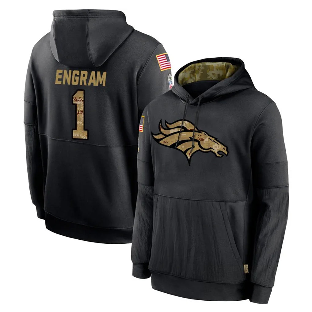 Kieara D.Broncos #1 Evan Engram Player Black Salute to Service Pullover Hoodies Limited Stitched Jerseys