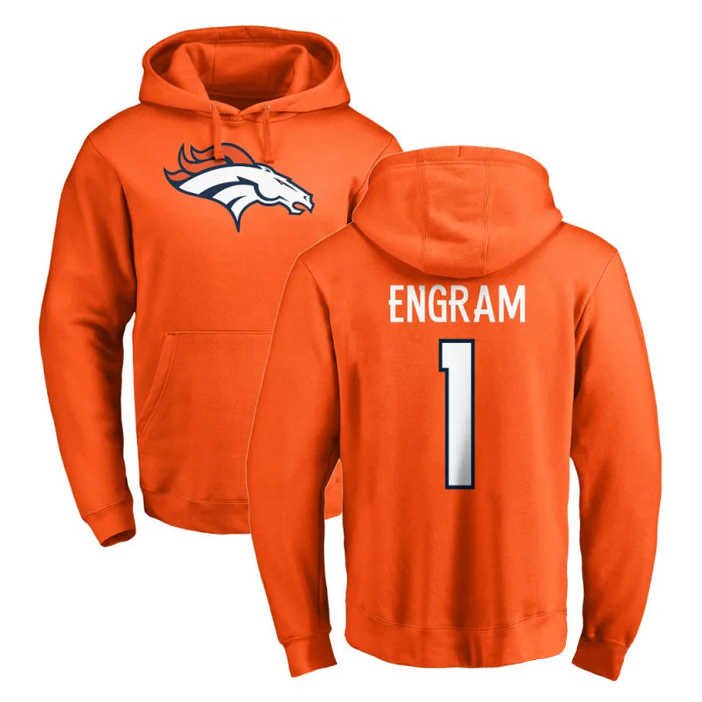 Kieara D.Broncos #1 Evan Engram Player Orange Pullover Hoodie Limited Stitched Jerseys