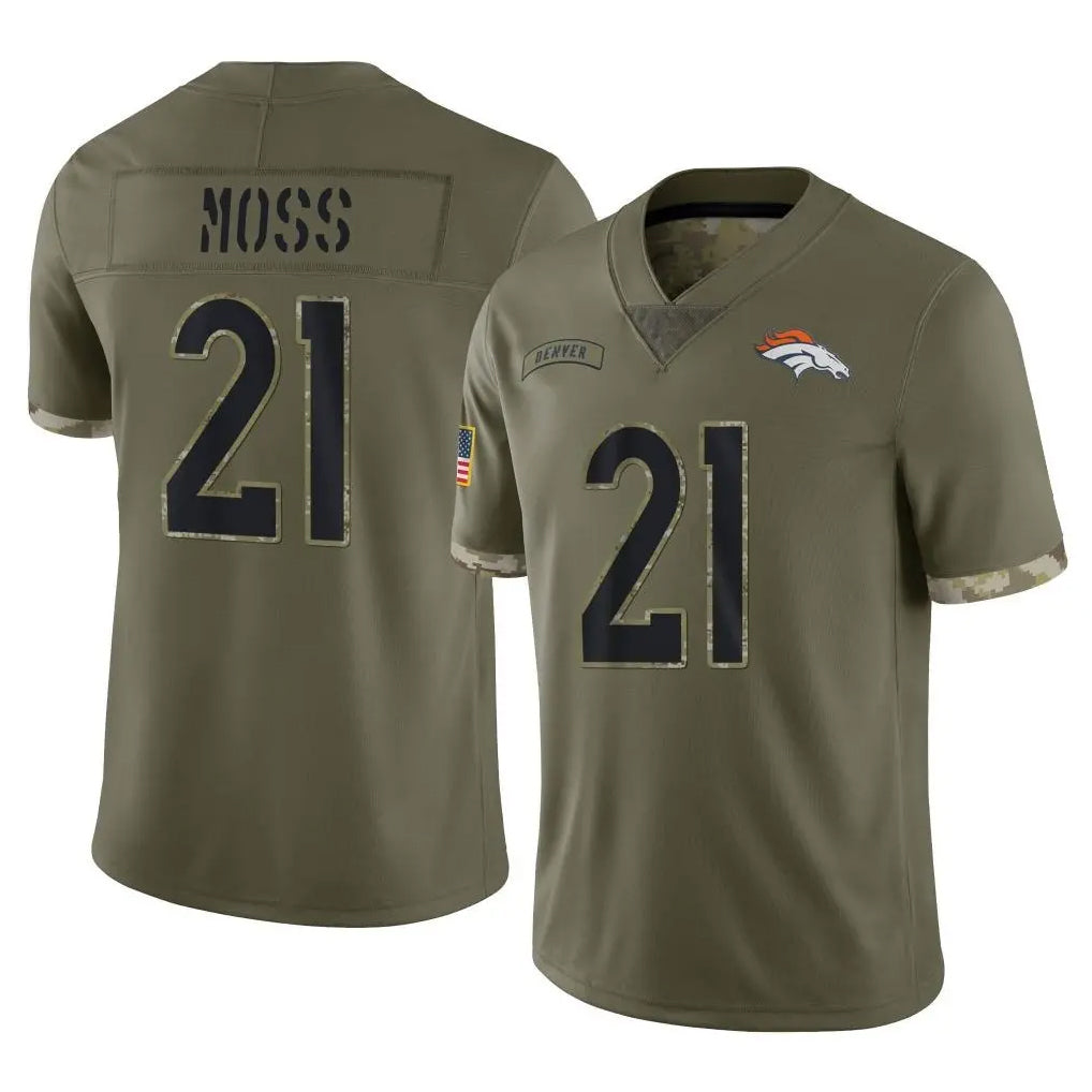 Kieara D.Broncos #21 Riley Moss Player Olive Salute To Service Limited Stitched Jerseys