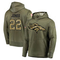 Kieara D.Broncos #22 Brandon Jones Player Olive Salute to Service Pullover Hoodies Home Game Stitched Jerseys