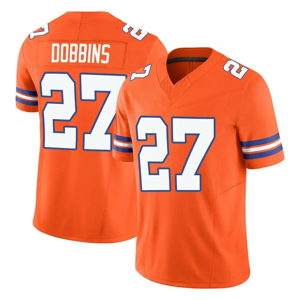 Kieara D.Broncos #27 J.K. Dobbins Player Orange Limited Alternate Vapor F.U.S.E. Throwback Game Stitched Jerseys