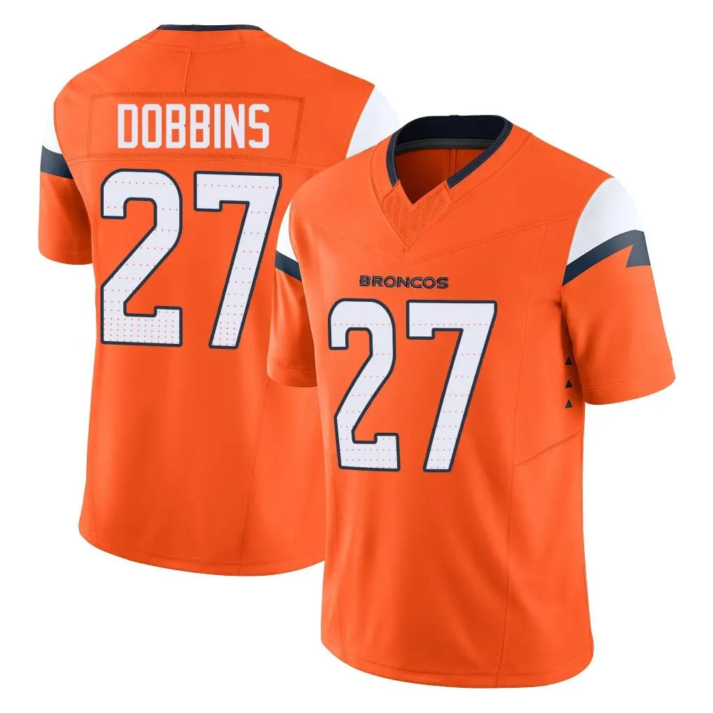 Kieara D.Broncos #27 J.K. Dobbins Player Orange Vapor F.U.S.E. Limited Home Game Stitched Jerseys