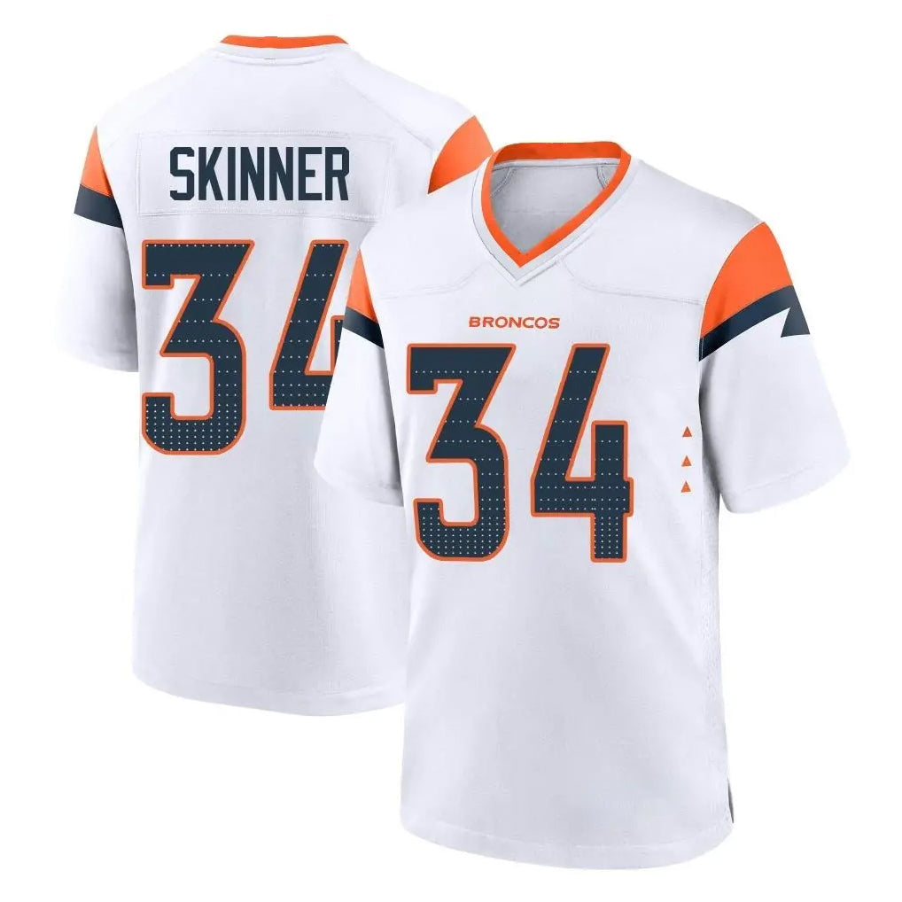 Kieara D.Broncos #34 JL Skinner Player White Home Game Stitched Jerseys